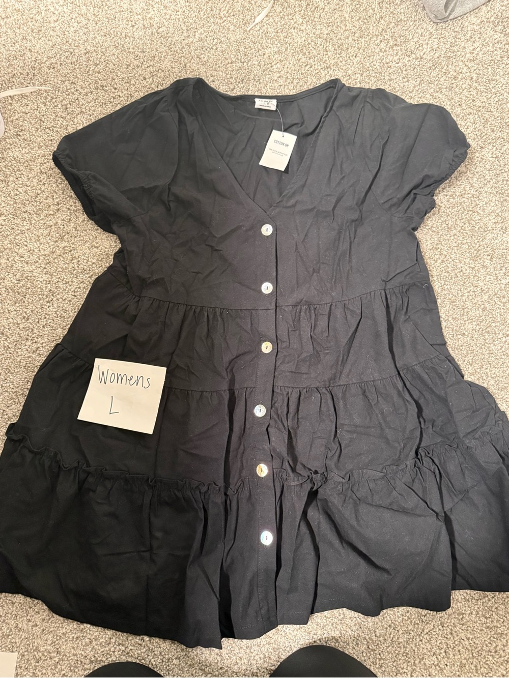 Black Tiered Button-Front Dress